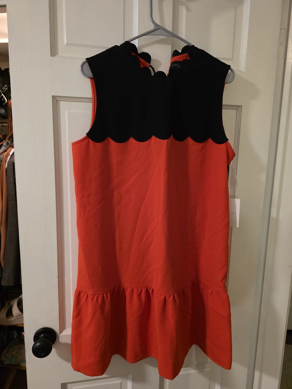 Victoria Beckham for Target Red and Black Sleeveless Scallop-Yoke Dress